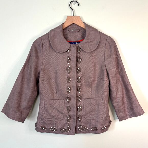 Boden Linen Blend Blazer, Size 4 Peter Pan Polka Dot - Picture 1 of 10
